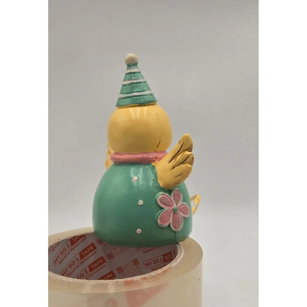 Easter Chick Shelf Sitter Figurine Teal Pink Flower Party Hat Spring Decor